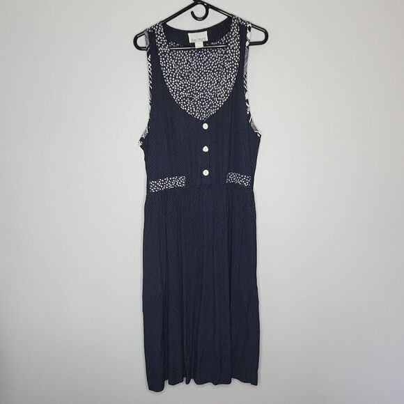 Sheri Martin 14 Vintage Dress Sleeveless Lightweight Blue White Button Up Front - Picture 1 of 7